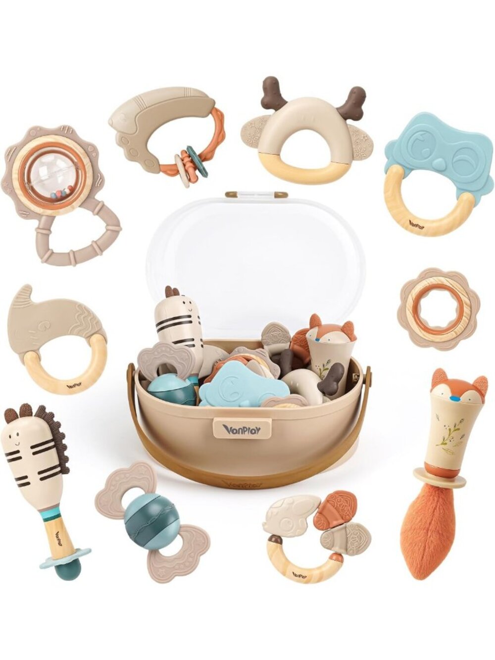 Baby Rattles & Teething Toys Set - Sensory Soft Textures, Easy-Grip, 10-Pack
